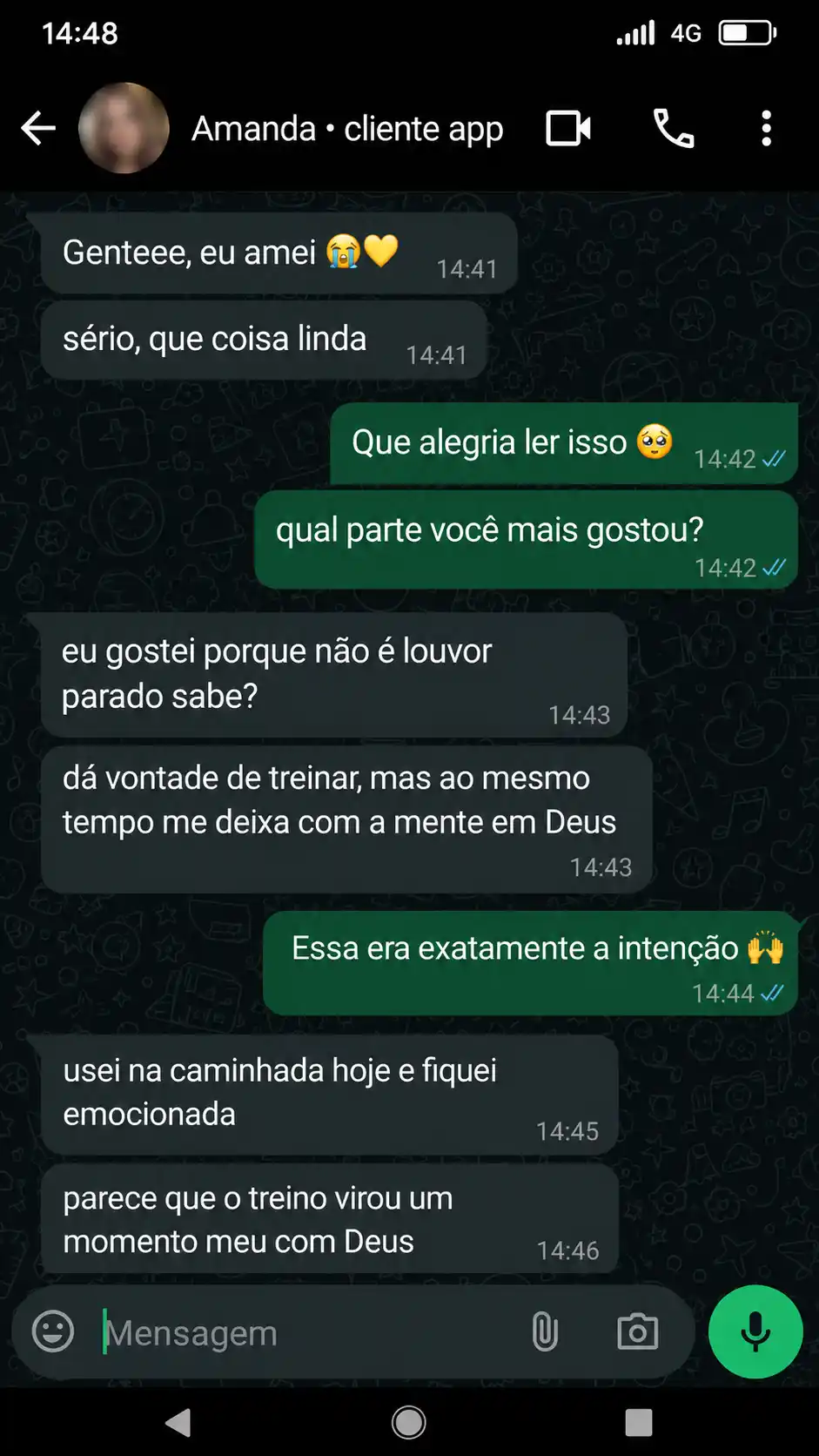 Conversa com Amanda sobre o app